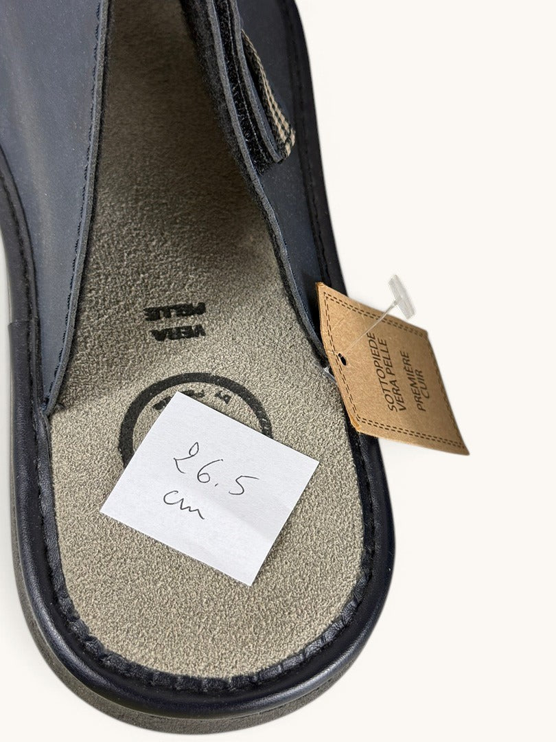 Mules Arizona Frippindealz bleu marine avec semelle intérieure ergonomique en cuir véritable et étiquette de taille