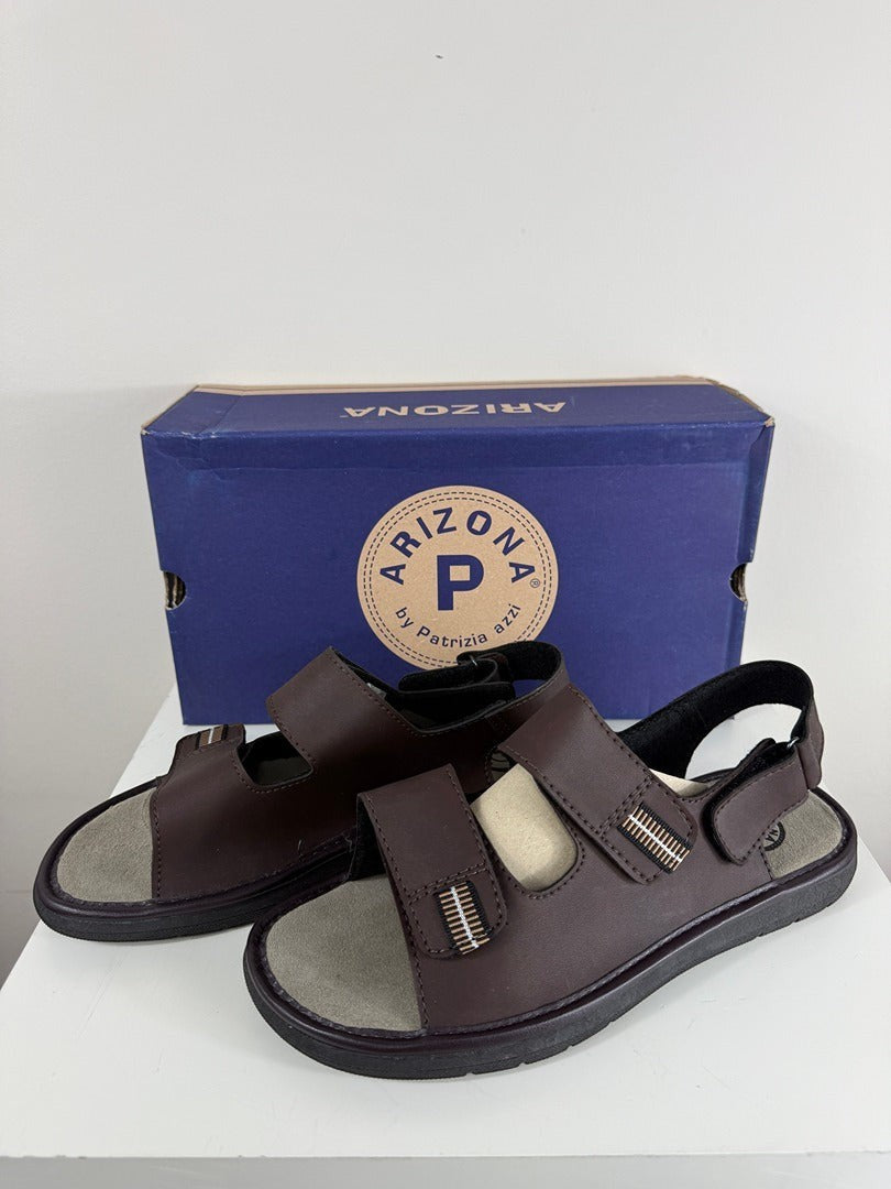 Mules Arizona par Patrizia Azzi en cuir marron avec brides velcro ajustables et semelle anatomique chez Frippindealz