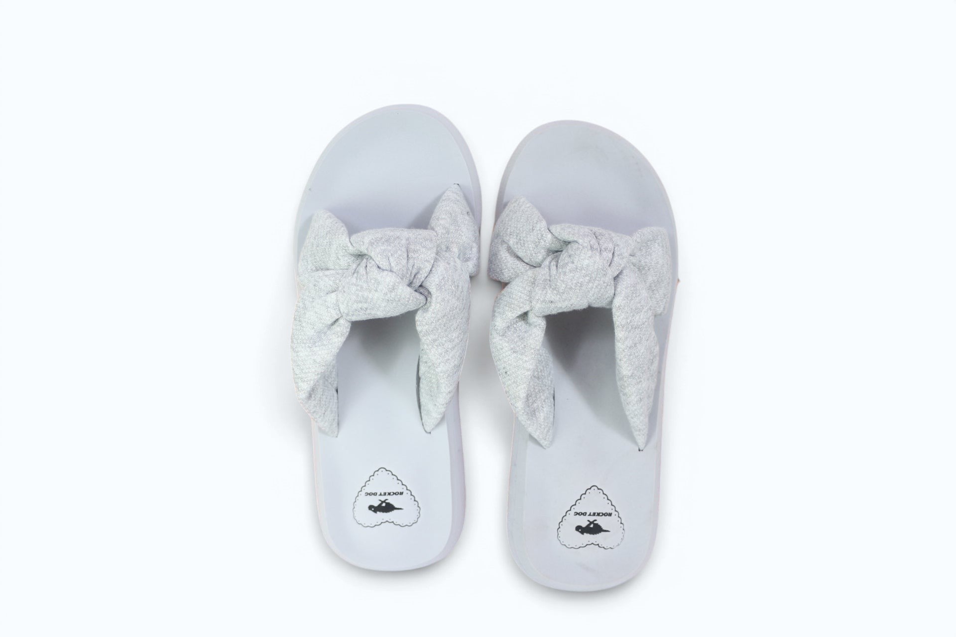 Mules femme Frippindealz Rocket Dog en textile gris chiné avec large nœud décoratif, style casual estival