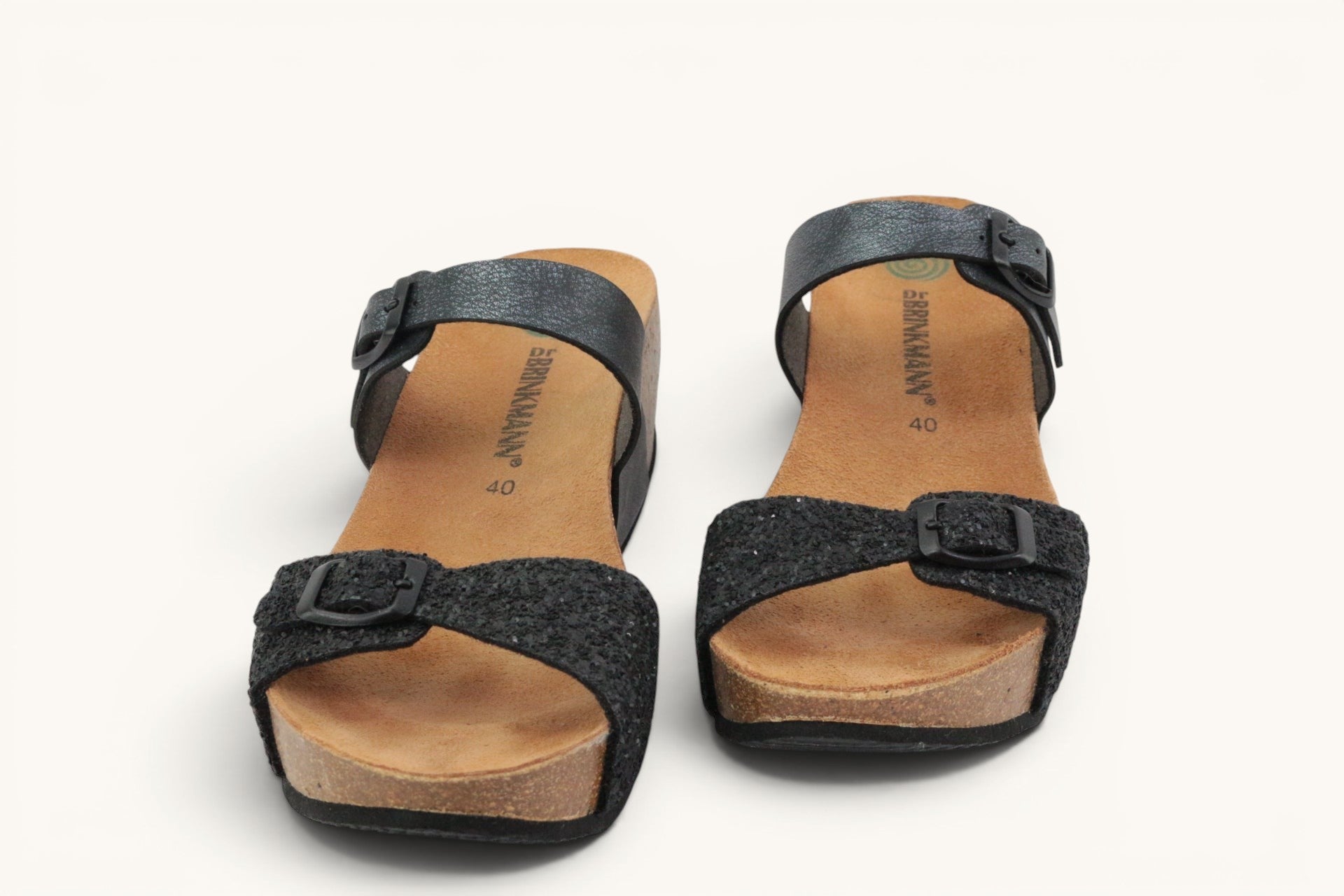 Mules à talon Dr Brinkmann Frippindealz en cuir noir pailleté avec semelle ergonomique en liège