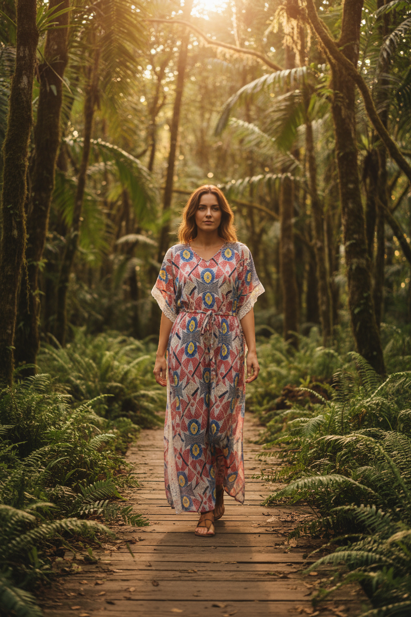 Frippindealz Boutique Indépendante multicolore polyester elastane long dress with lace trim and V-neck