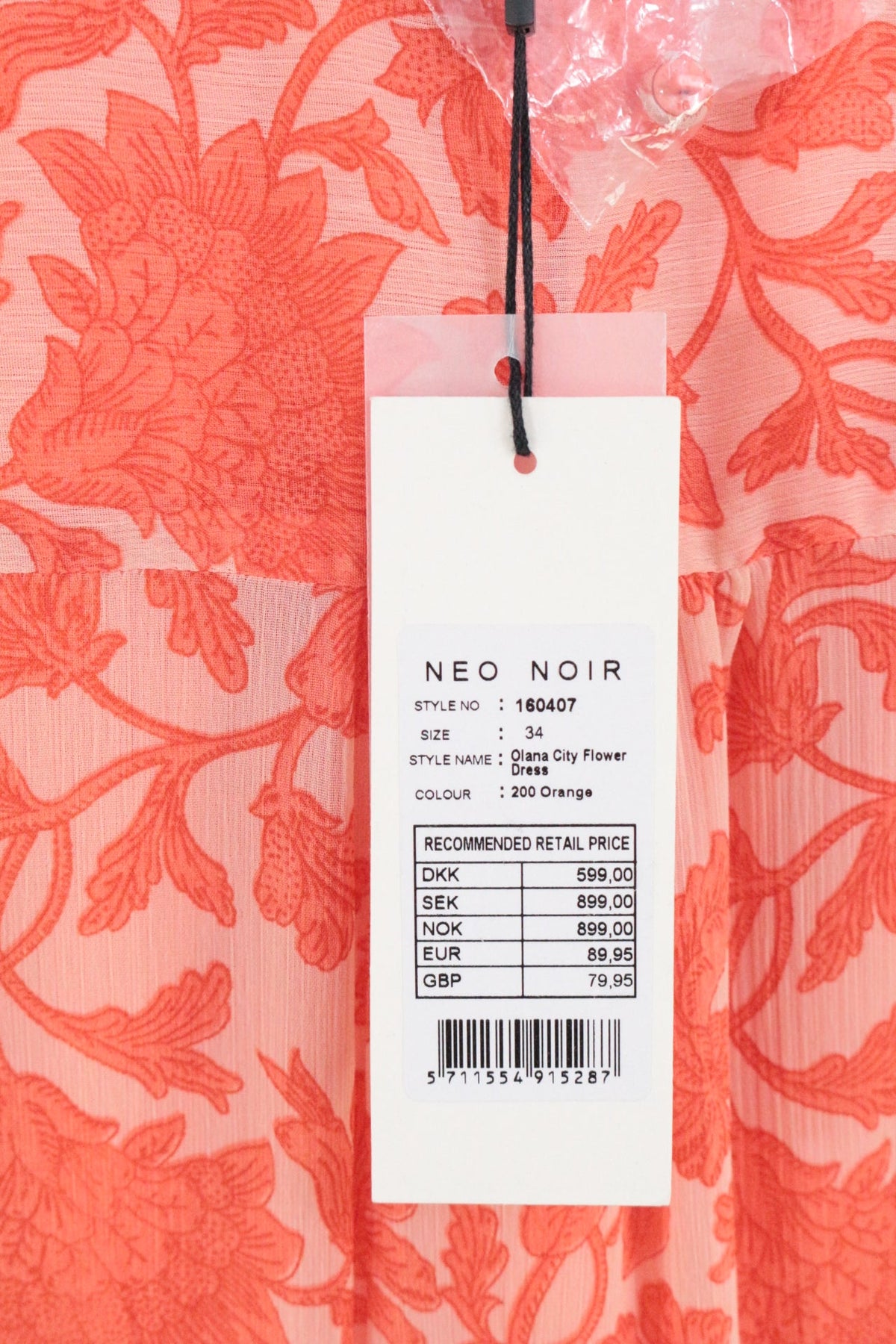 Robe longue Frippindealz Neo noir orange à motif floral en mélange de polyester et viscose avec étiquette