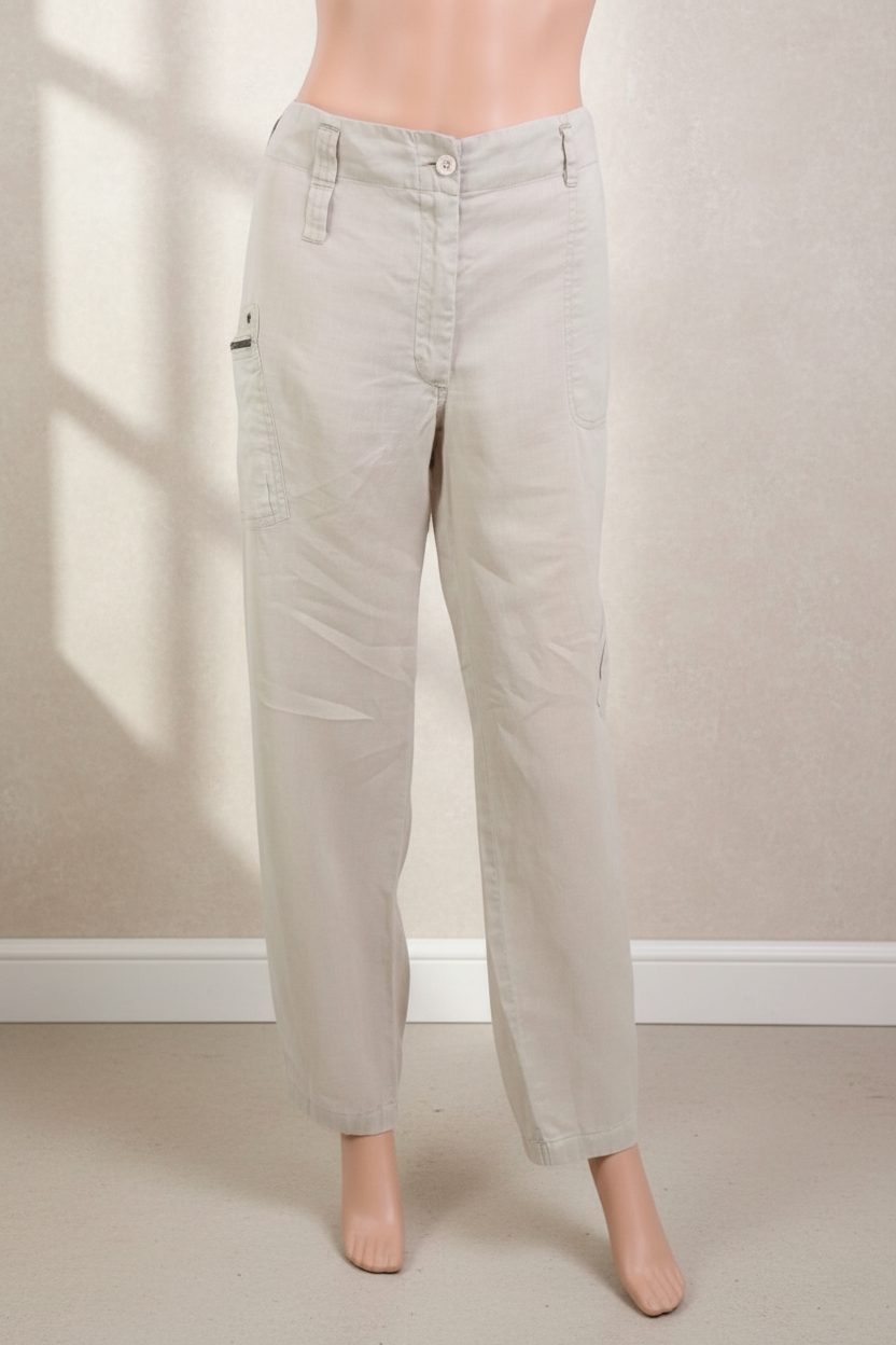 Pantalon Best Mountain beige en ramie, coupe droite et taille haute, style casual chic Frippindealz