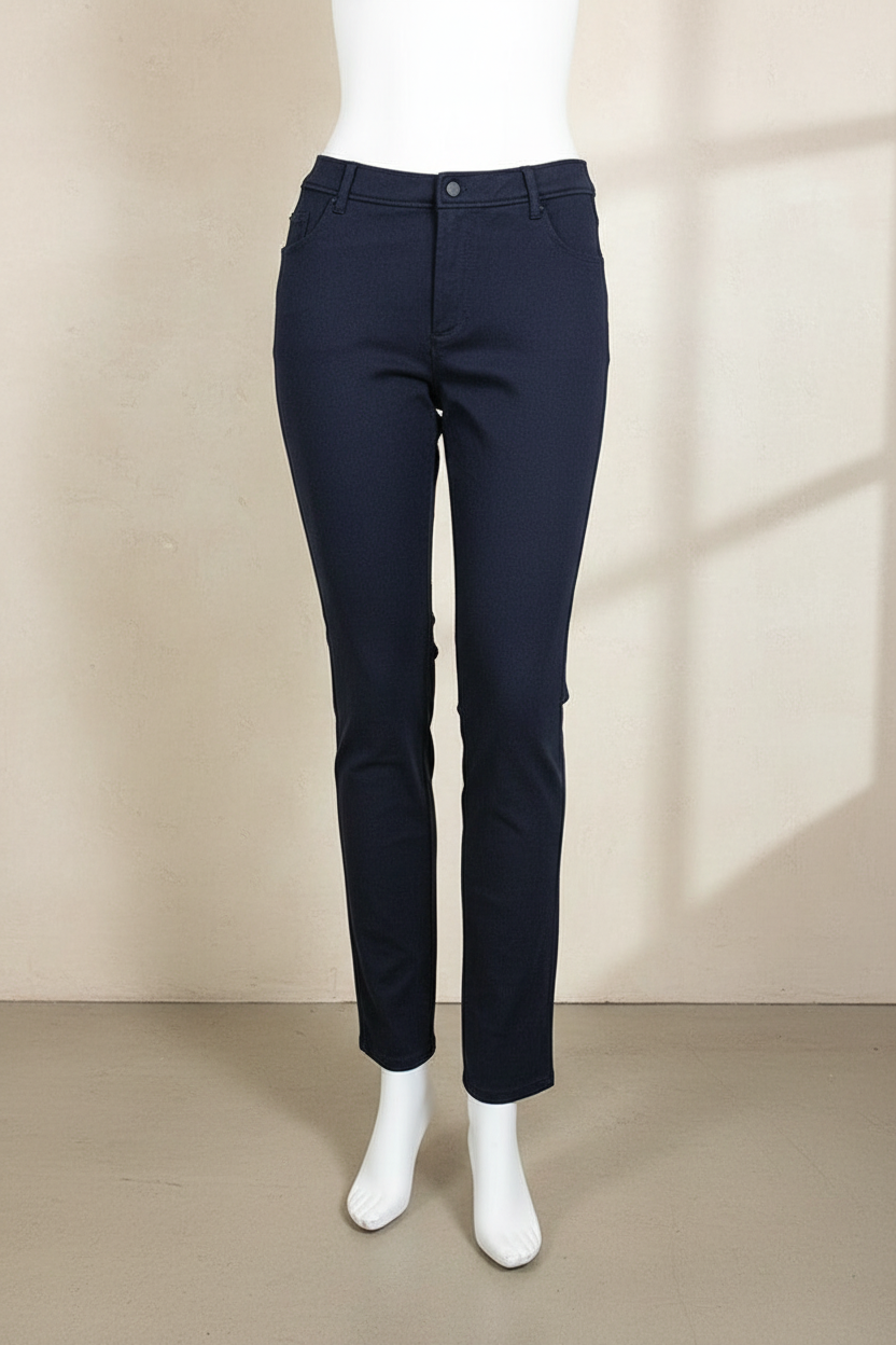 Pantalon droit bleu marine Frippindealz Marc O'Polo en coton mélangé avec poches et fermeture zippée