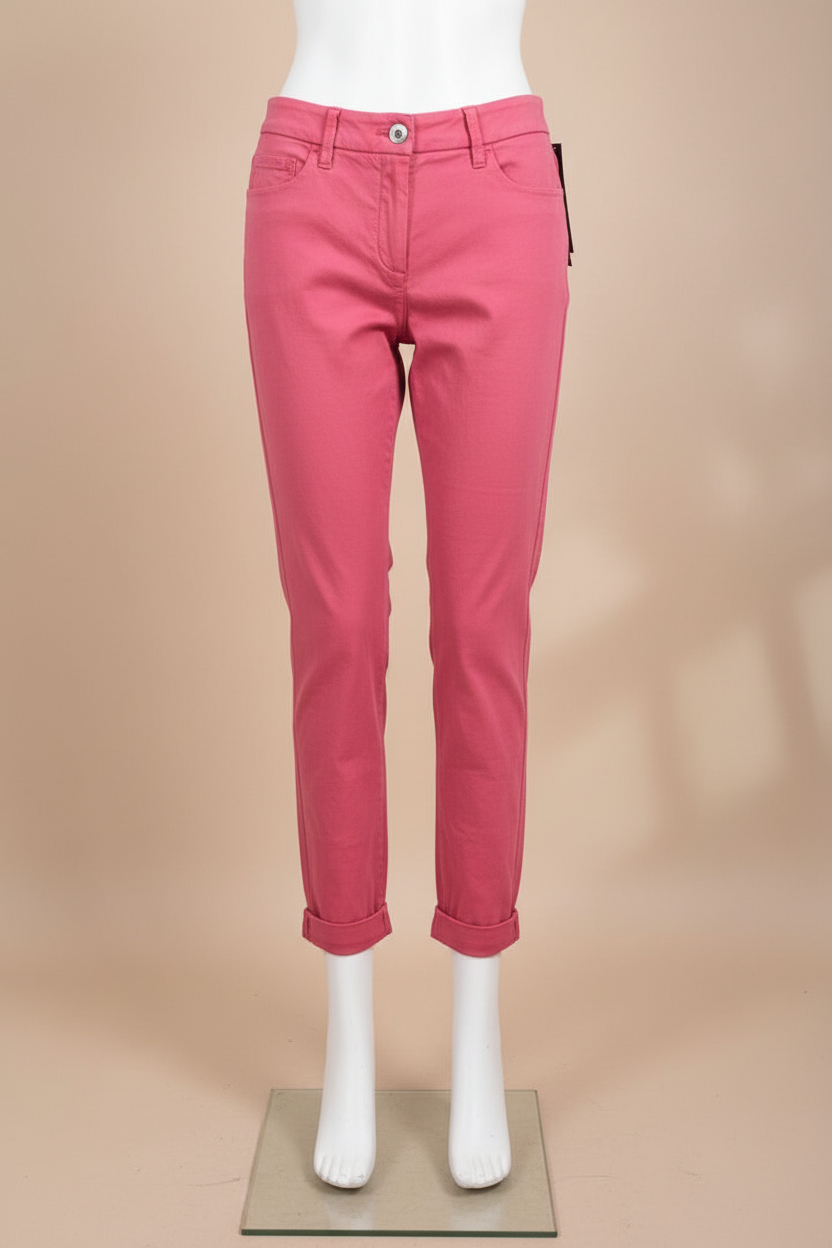 Pantalon droit Frippindealz Luisa Cerano rose fuchsia en coton avec revers, taille 38, neuf avec étiquette
