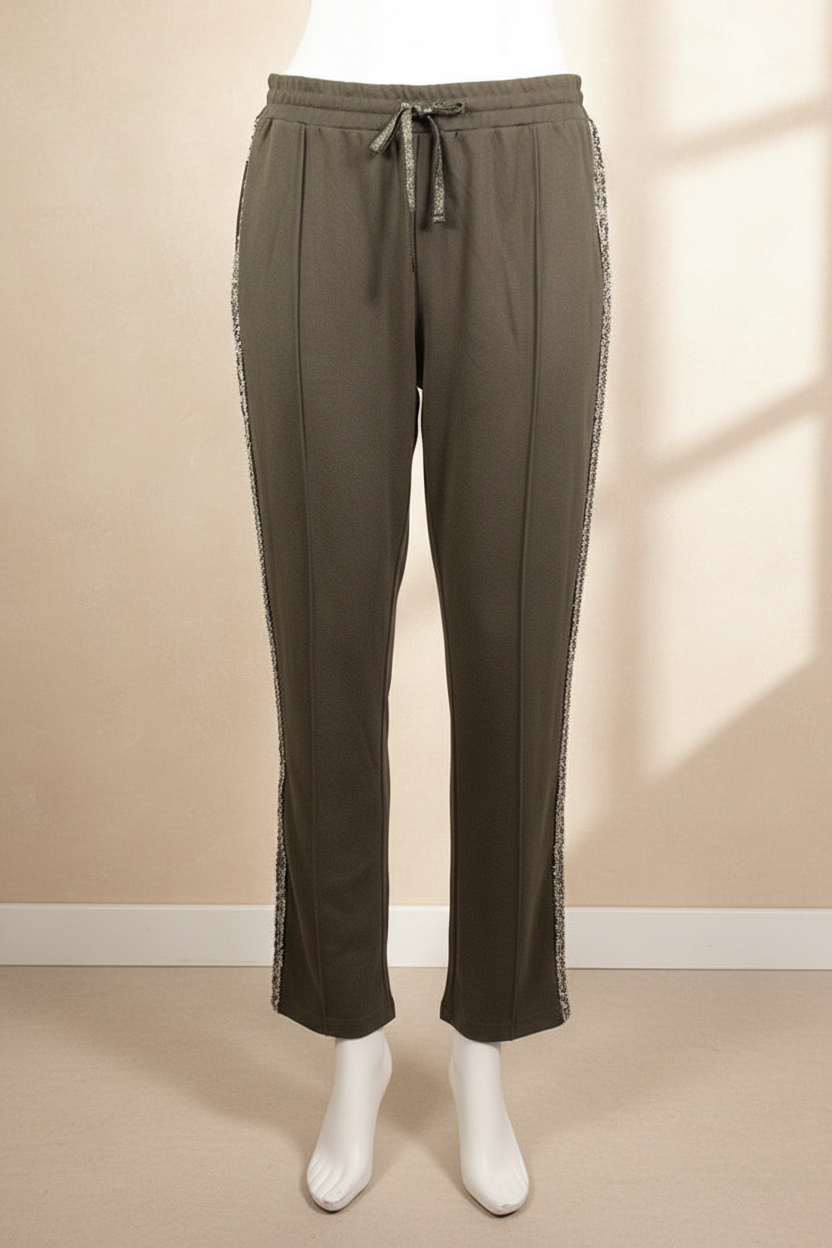 Pantalon droit kaki Frippindealz avec bandes latérales pailletées et taille élastiquée, coupe décontractée
