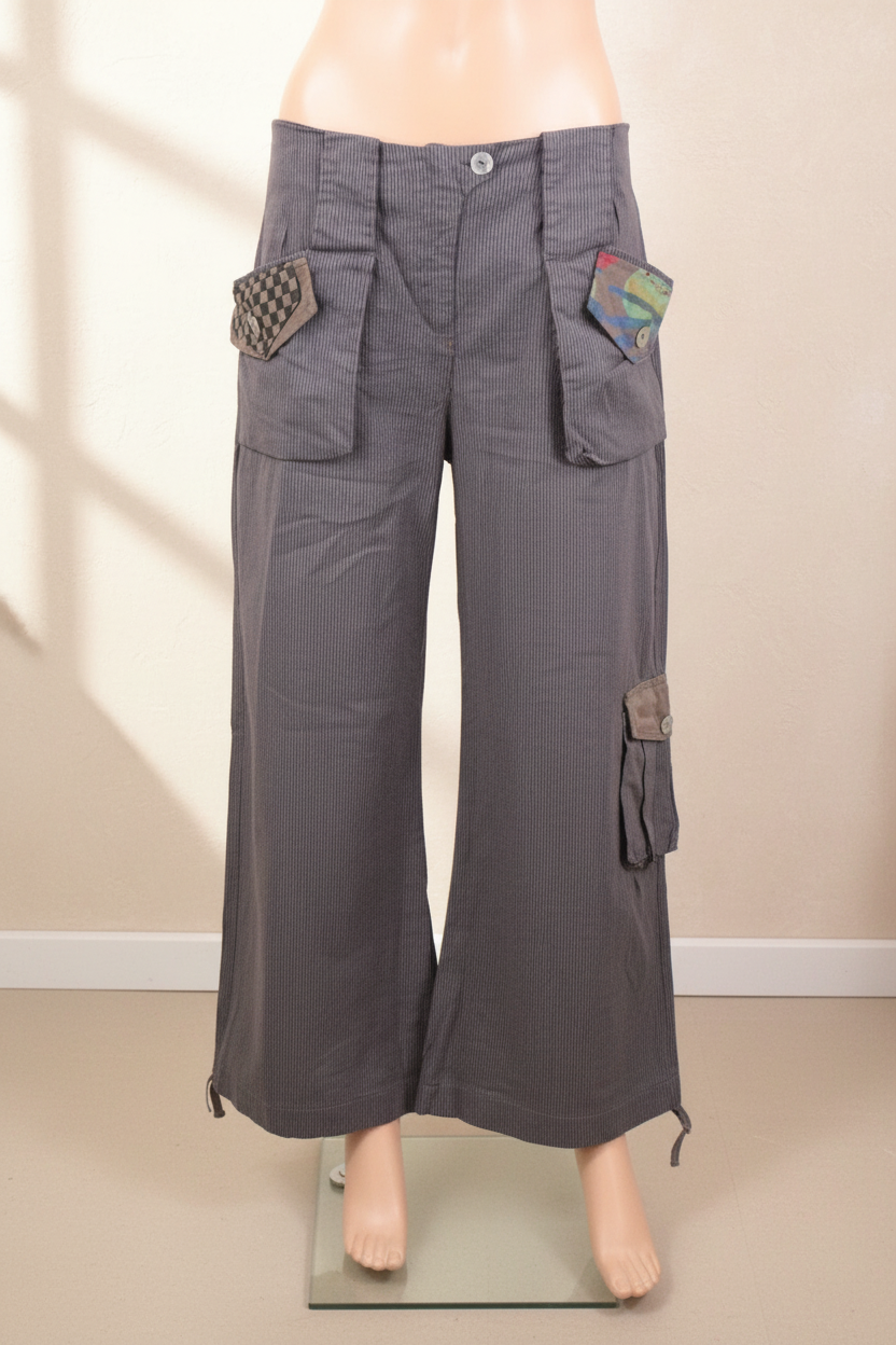 Pantalon large gris Frippindealz en coton avec poches avant à motifs originaux et coupe décontractée fabriquée en Italie
