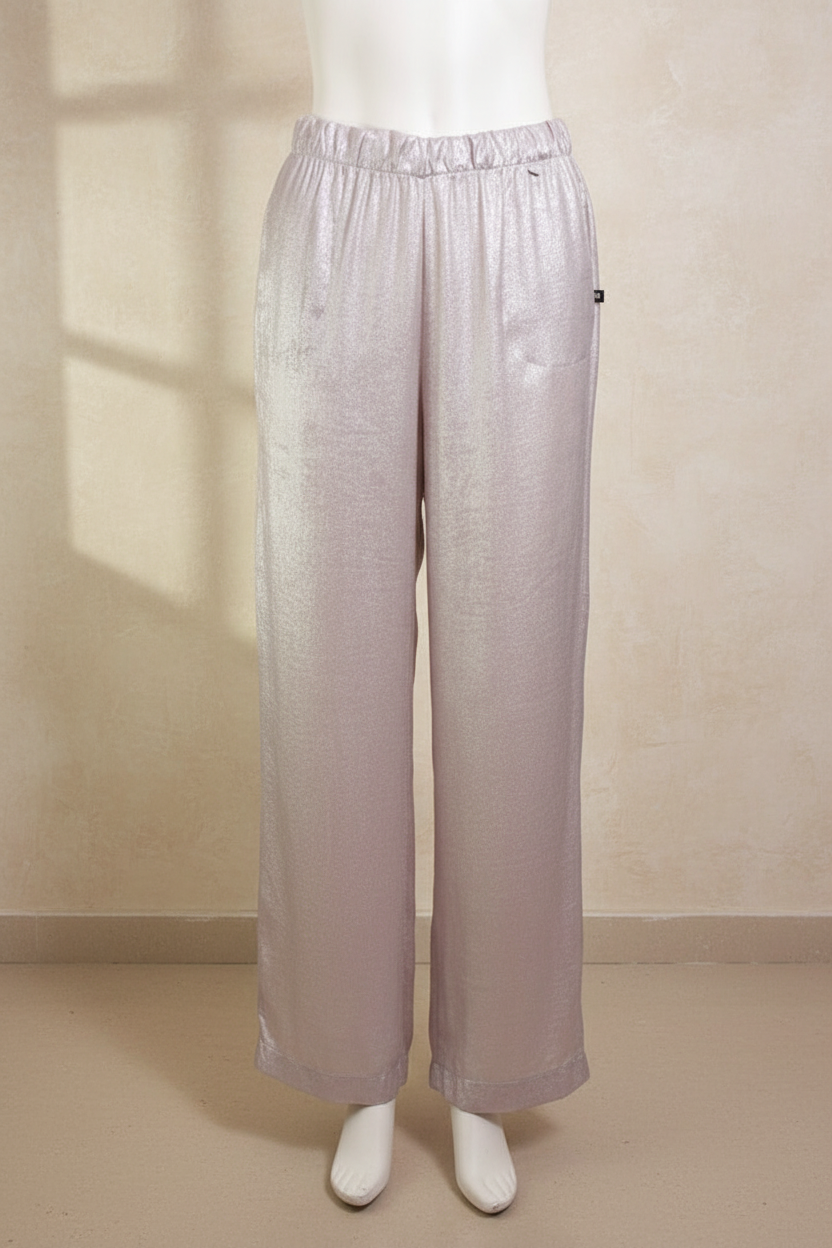 Pantalon large Frippindealz Amélie & Amélie rose poudré brillant en polyester avec taille élastiquée et poches