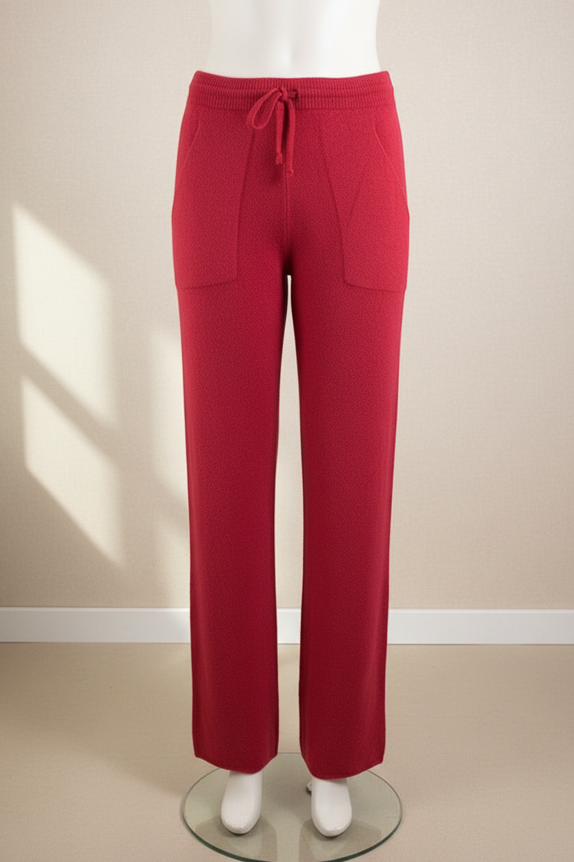 Pantalon large Frippindealz Made In Italy rouge en maille souple avec taille élastiquée et poches plaquées