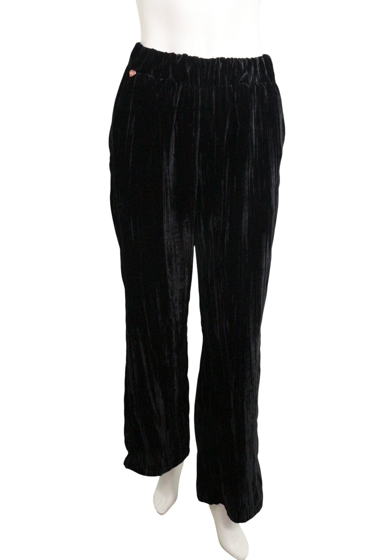 Pantalon large noir en velours Frippindealz avec détail cœur sur la poche, style décontracté et chic