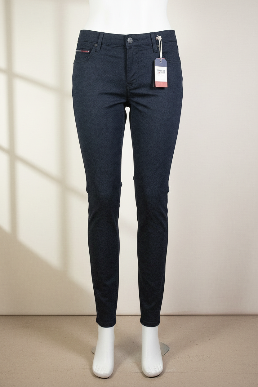Pantalon skinny bleu marine Frippindealz Tommy Hilfiger Sophie taille basse en coton stretch neuf avec étiquette