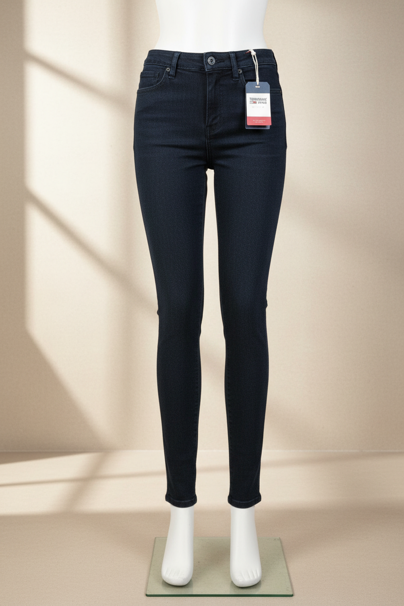 Pantalon skinny bleu marine Frippindealz Tommy Hilfiger en mélange de coton et polyester avec étiquette neuve