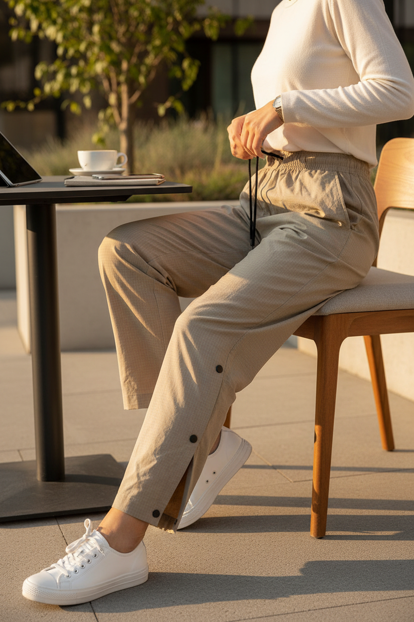 Pantalon Frippindealz Timberland kaki en matière synthétique avec taille élastiquée et boutons pression latéraux