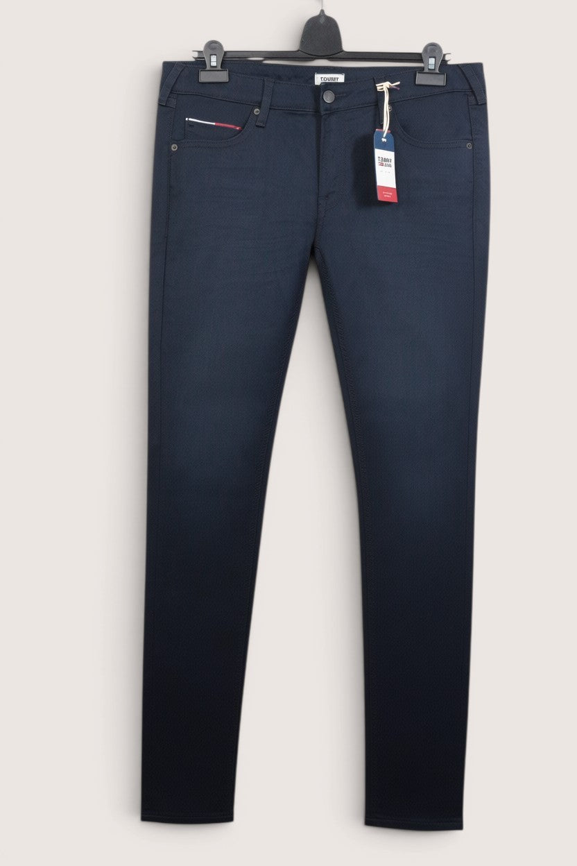 Pantalon Tommy Hilfiger Sophie Low Rise Skinny bleu marine en coton stretch, coupe slim, taille basse, neuf avec étiquette.