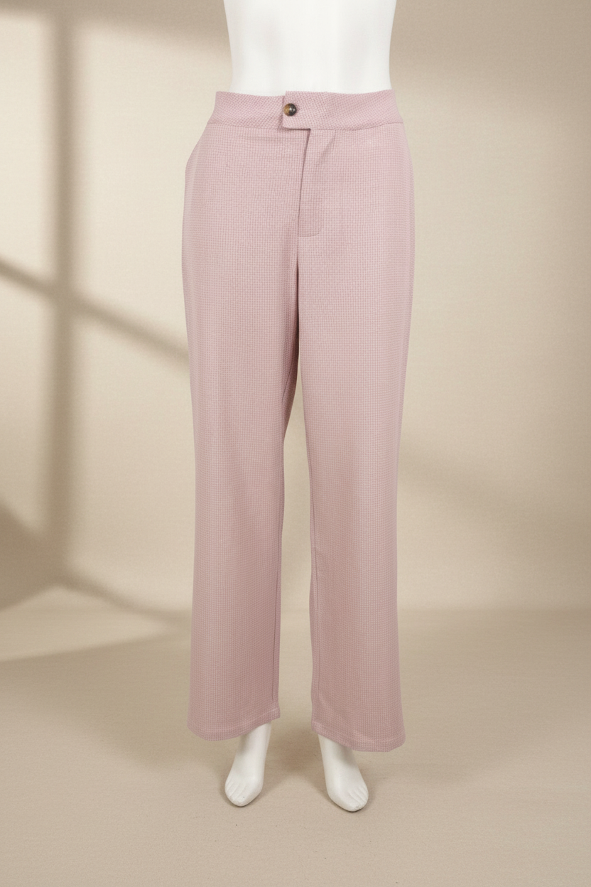 Pantalon Vila Joy Frippindealz vieux rose en polyester avec motif subtil et bouton unique sur mannequin