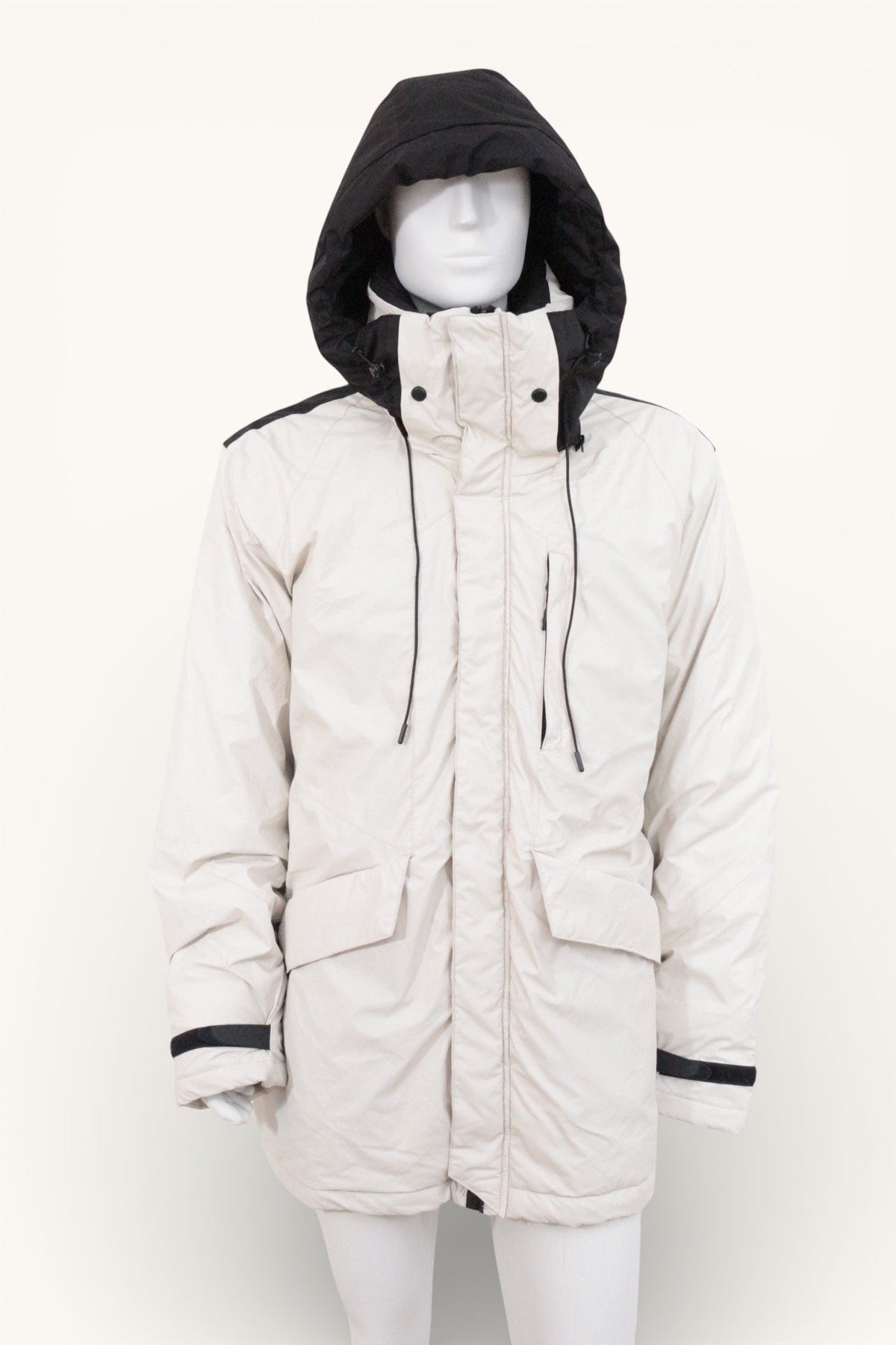 Parka Frippindealz bicolore blanc et noir en polyester avec capuche intégrée et poches avant pratiques
