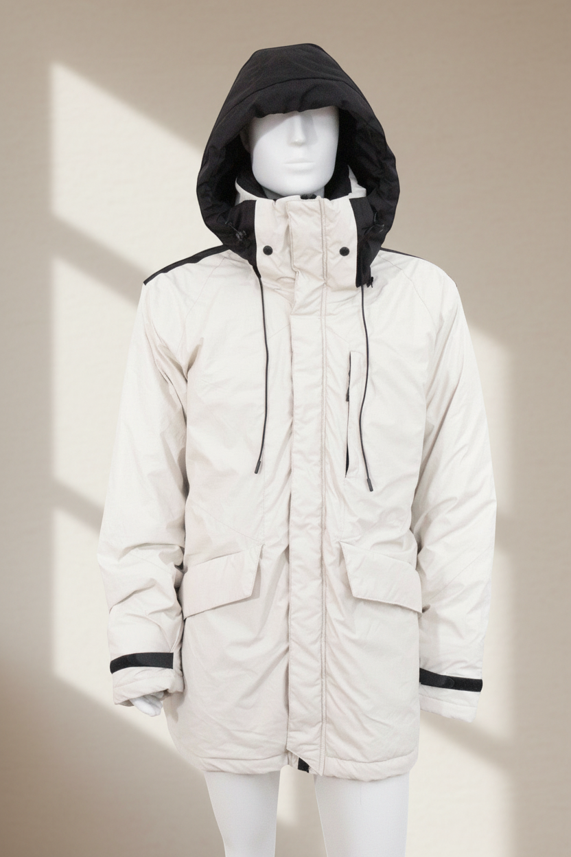 Parka Frippindealz bicolore blanc et noir en polyester avec capuche intégrée et poches pratiques pour l'hiver