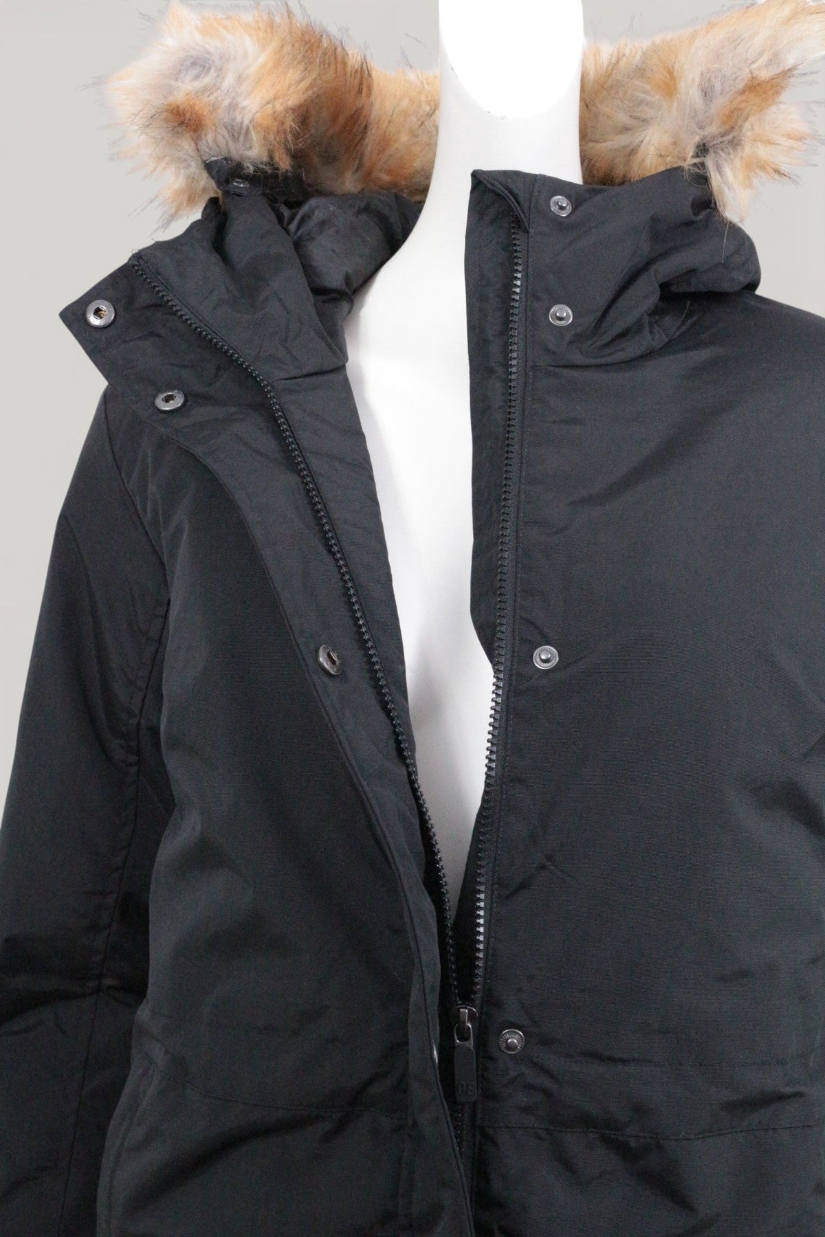 Parka longue noire Frippindealz en polyester et polyamide avec capuche bordée de fausse fourrure