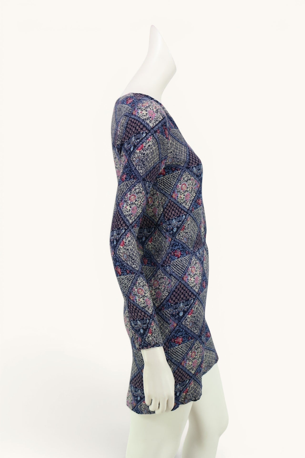 Frippindealz Combishort Pepe Jeans London patchwork floral bleu marine, rose, écru, manches longues, décolleté V, taille S.