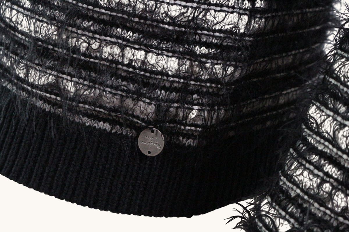 Pull Frippindealz Pepe Jeans noir et blanc en coton et polyamide avec détails rayés texturés et logo métallique