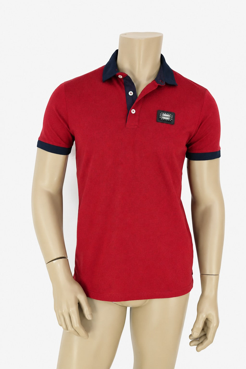 Polo homme Frippindealz Giorgio Di Mare bordeaux chiné en coton avec col et finitions bleu marine sur mannequin