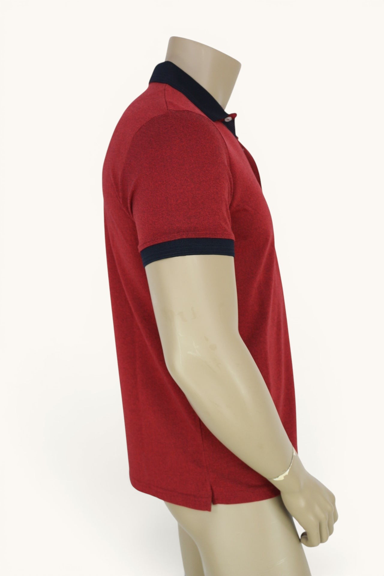 Polo homme Frippindealz Giorgio Di Mare bordeaux chiné en coton avec col et bords de manches bleu marine contrastés