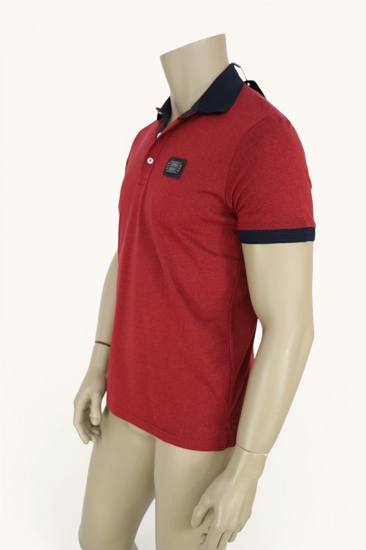 Polo homme Frippindealz Giorgio Di Mare bordeaux chiné 100% coton, col et bords de manches bleu marine contrastés.