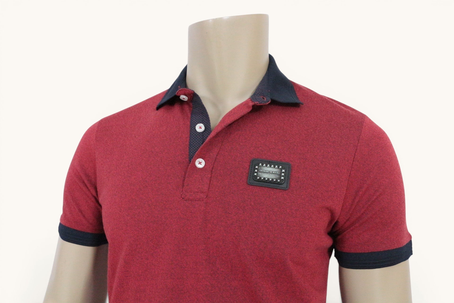 Polo homme Frippindealz Giorgio Di Mare bordeaux chiné en coton avec col et finitions bleu marine contrastées