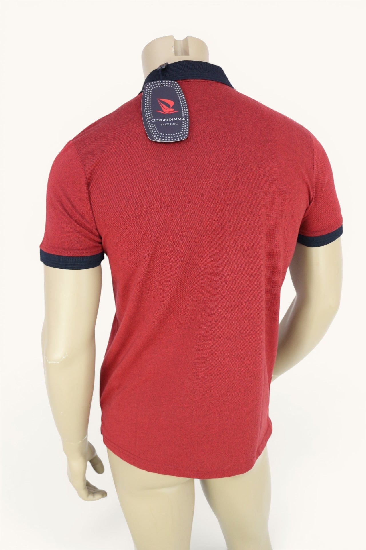 Polo homme Frippindealz Giorgio Di Mare bordeaux chiné en coton avec col et bords de manches contrastés bleu marine