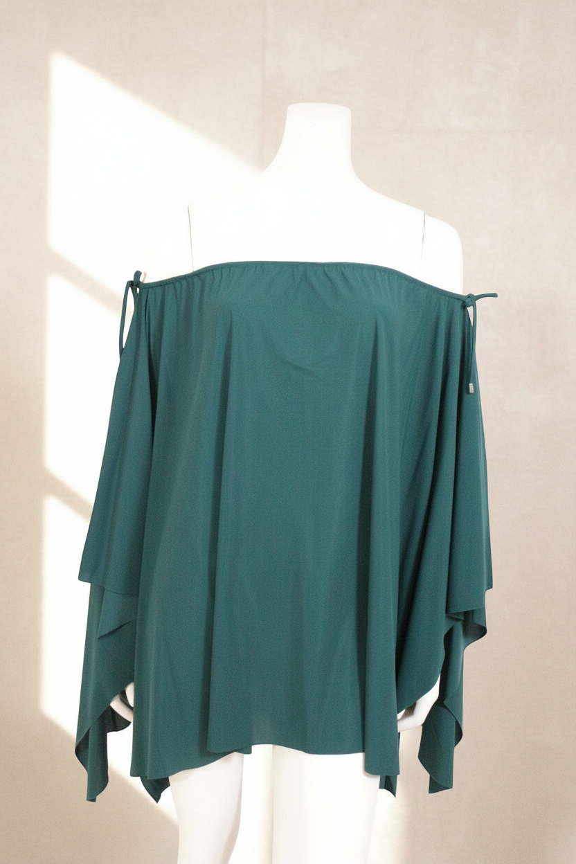 Poncho Pain de Sucre vert émeraude en polyamide, style bohème décontracté avec épaules dénudées, vendu par Frippindealz