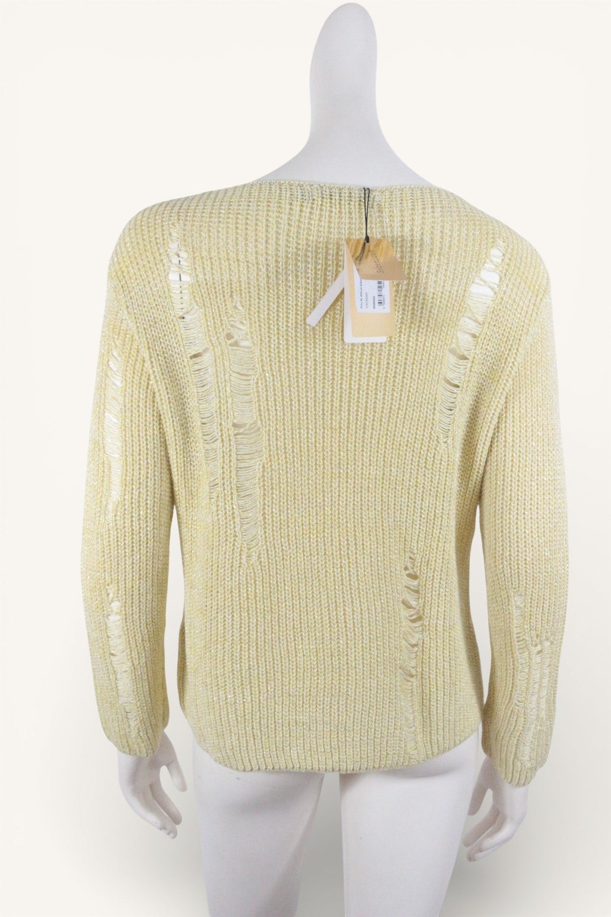 Pull Berenice Frippindealz vert et gris en maille avec détails effilochés style rock sur mannequin
