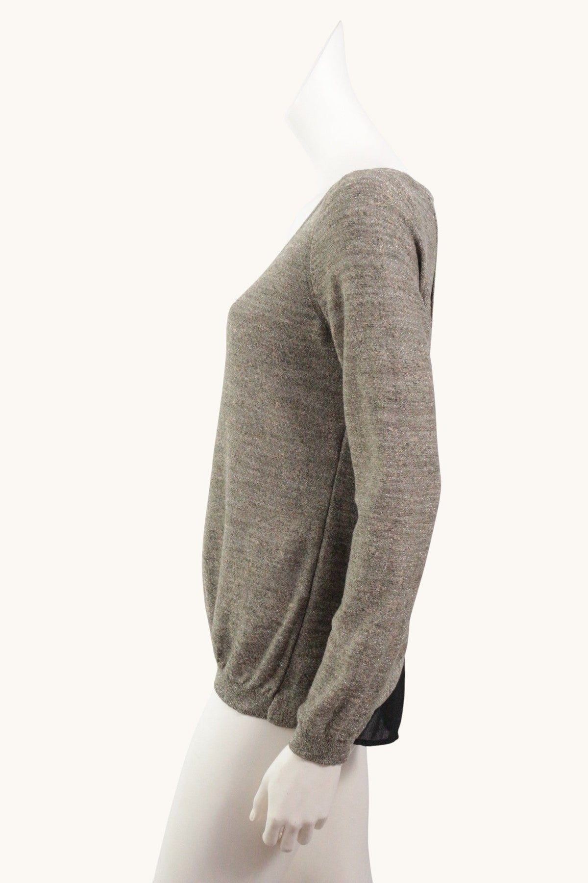 Pull femme Grain de malice Frippindealz doré et noir en mélange acrylique coton et polyester vue de profil