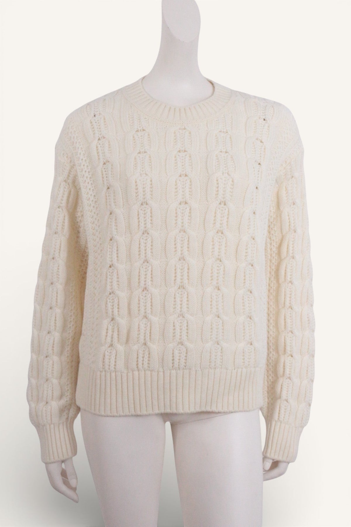 Pull en maille torsadée crème Frippindealz en mélange laine et acrylique avec col rond