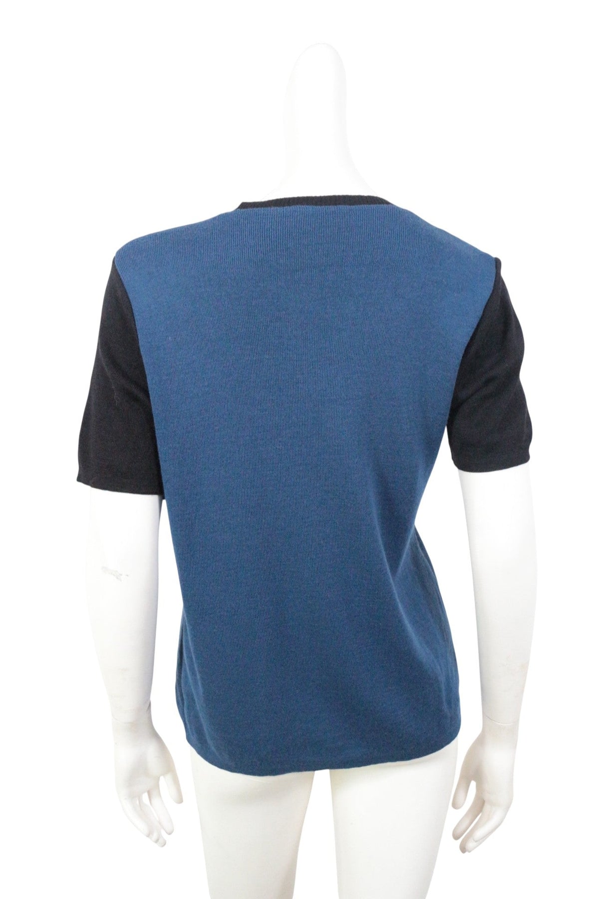 Pull long Frippindealz La maison du Jersey en laine et acrylique bleu et noir avec manches contrastées, vue dos