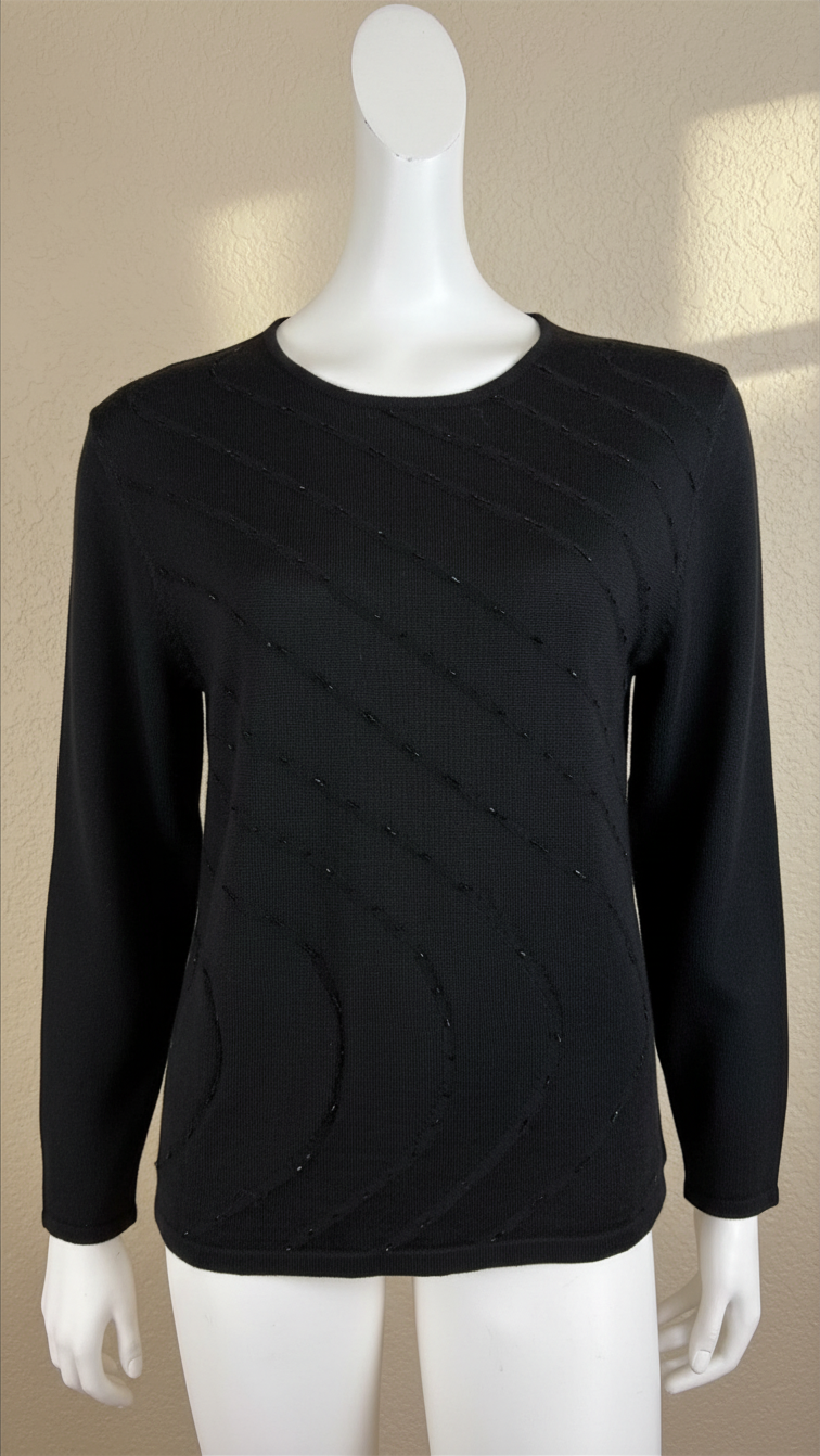 Pull noir Lewinger en mélange laine et acrylique avec détails texturés en lignes courbes sur le devant