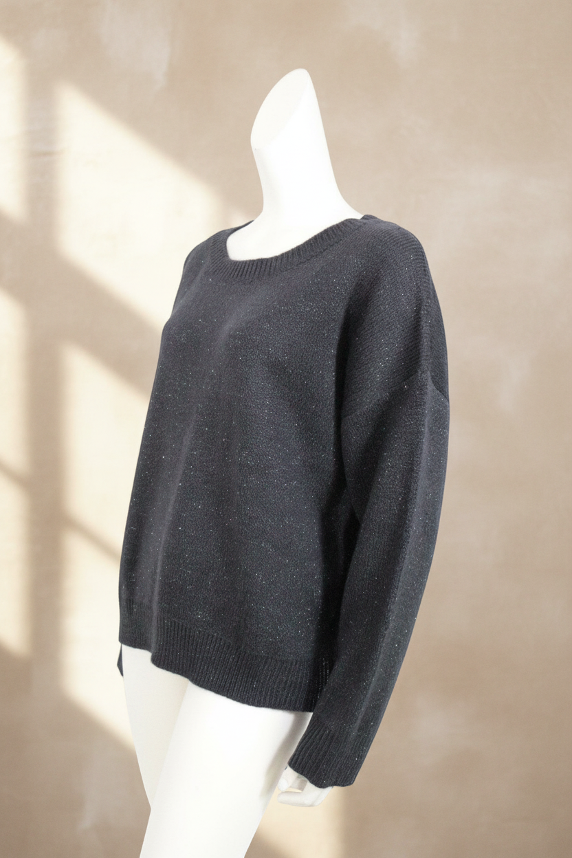 Pull noir Lili Sidonio Frippindealz en mélange polyester et acrylique avec col rond et finitions côtelées