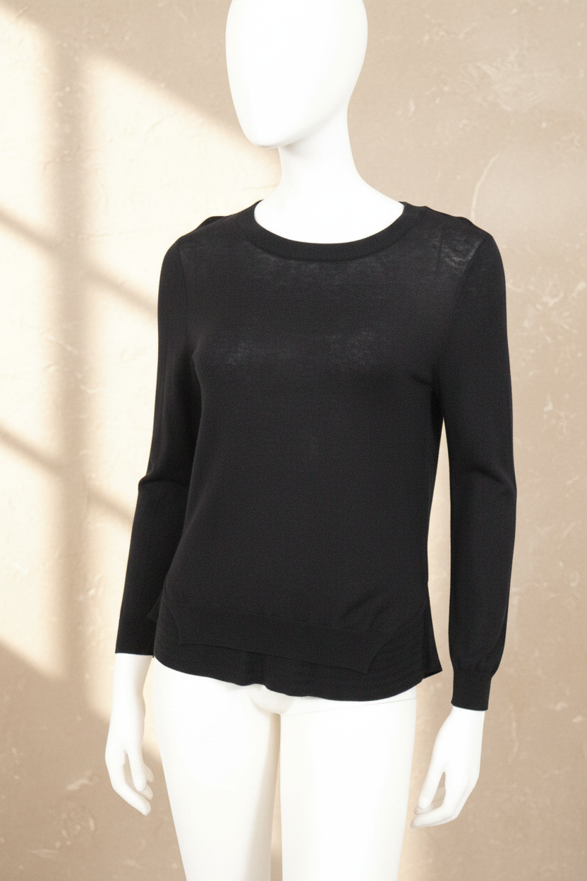 Pull noir à manches longues Frippindealz en mélange de viscose et polyamide, coupe classique et élégante