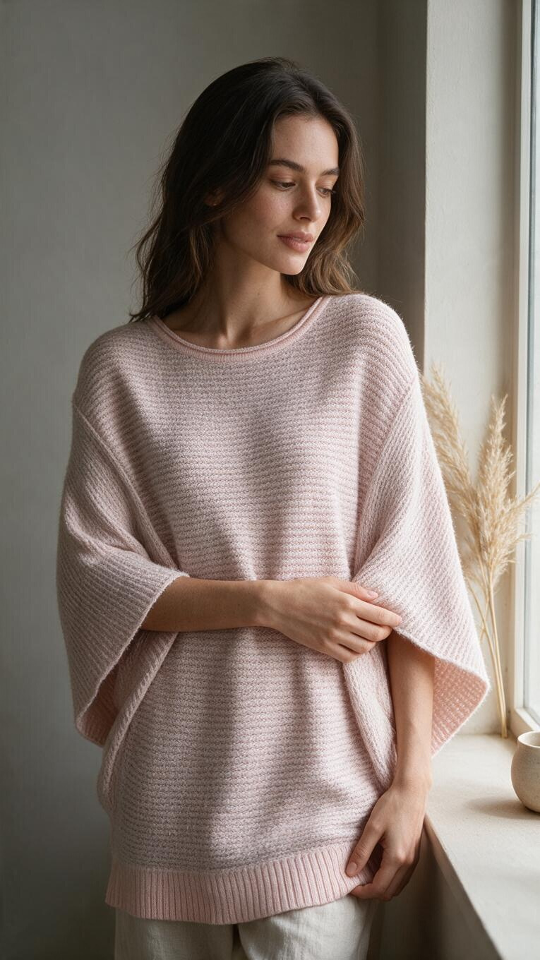 Pull oversize Frippindealz Viriato rose poudré en maille gaufrée avec manches chauve-souris et col rond