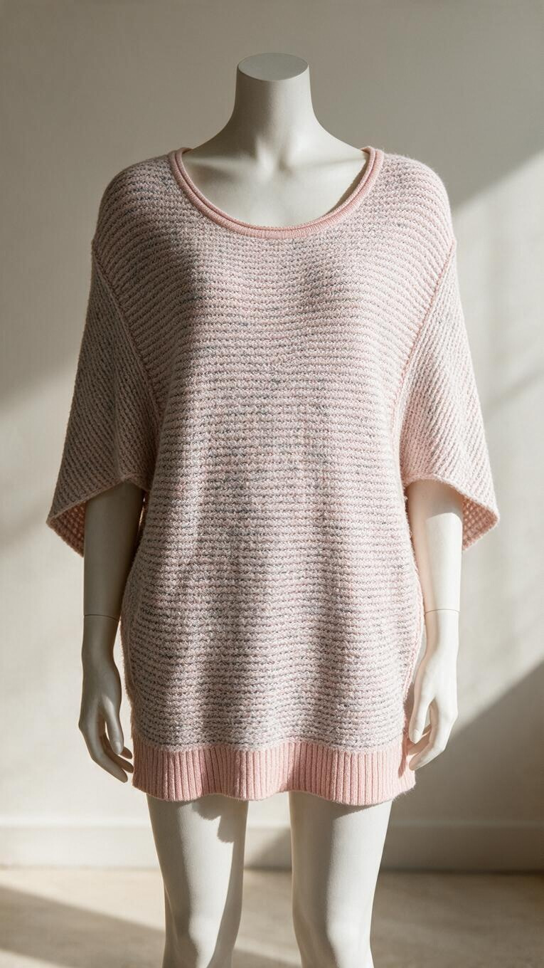 Pull oversize Frippindealz rose poudré en maille gaufrée avec manches chauve-souris et col rond sur mannequin