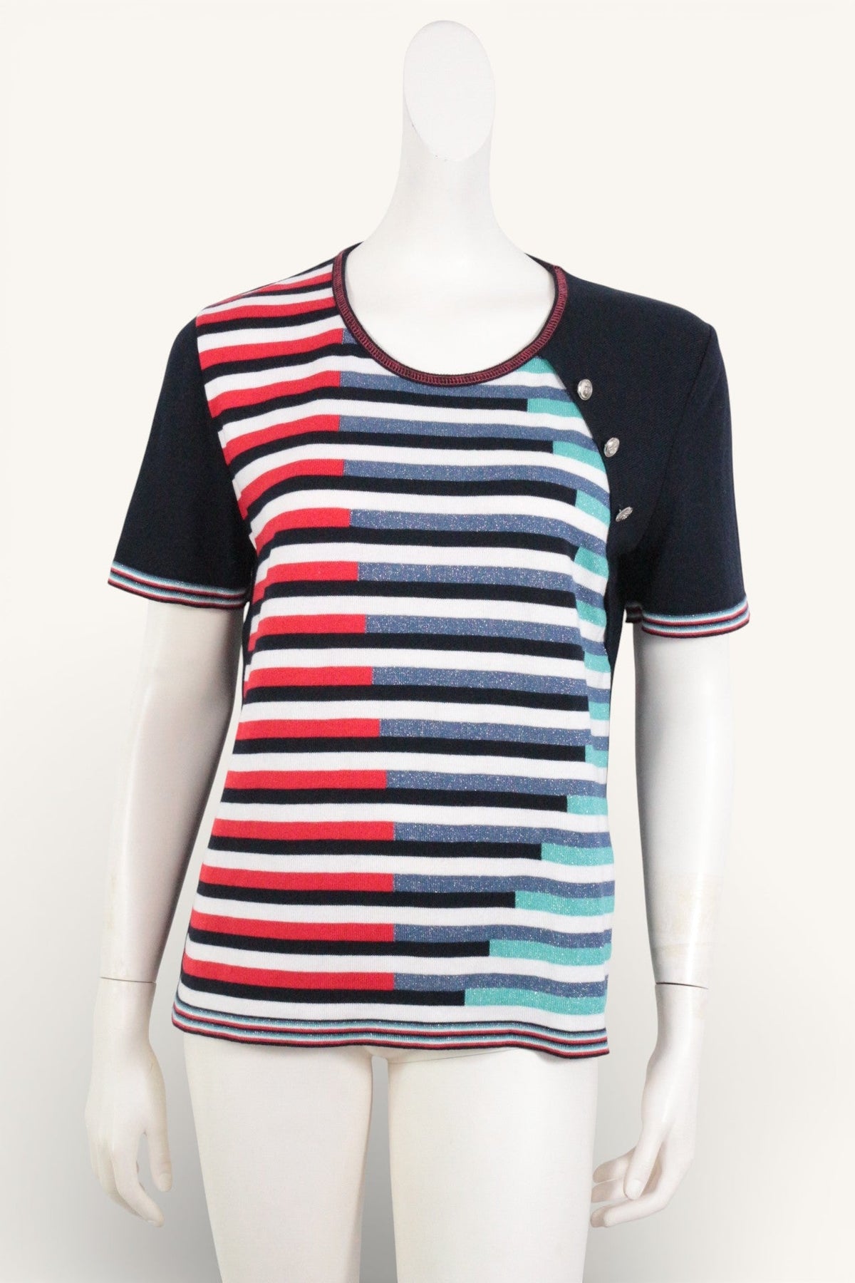 Pull Frippindealz La boutique Rodam à rayures multicolores bleu marine, rouge et bleu avec boutons décoratifs