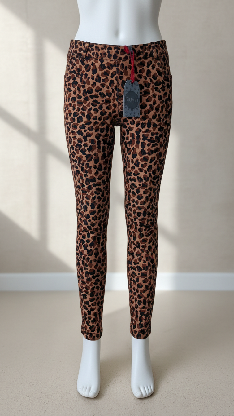 Pantalon enfant Frippindealz Quapi beige à imprimé léopard en coton stretch avec étiquette de prix