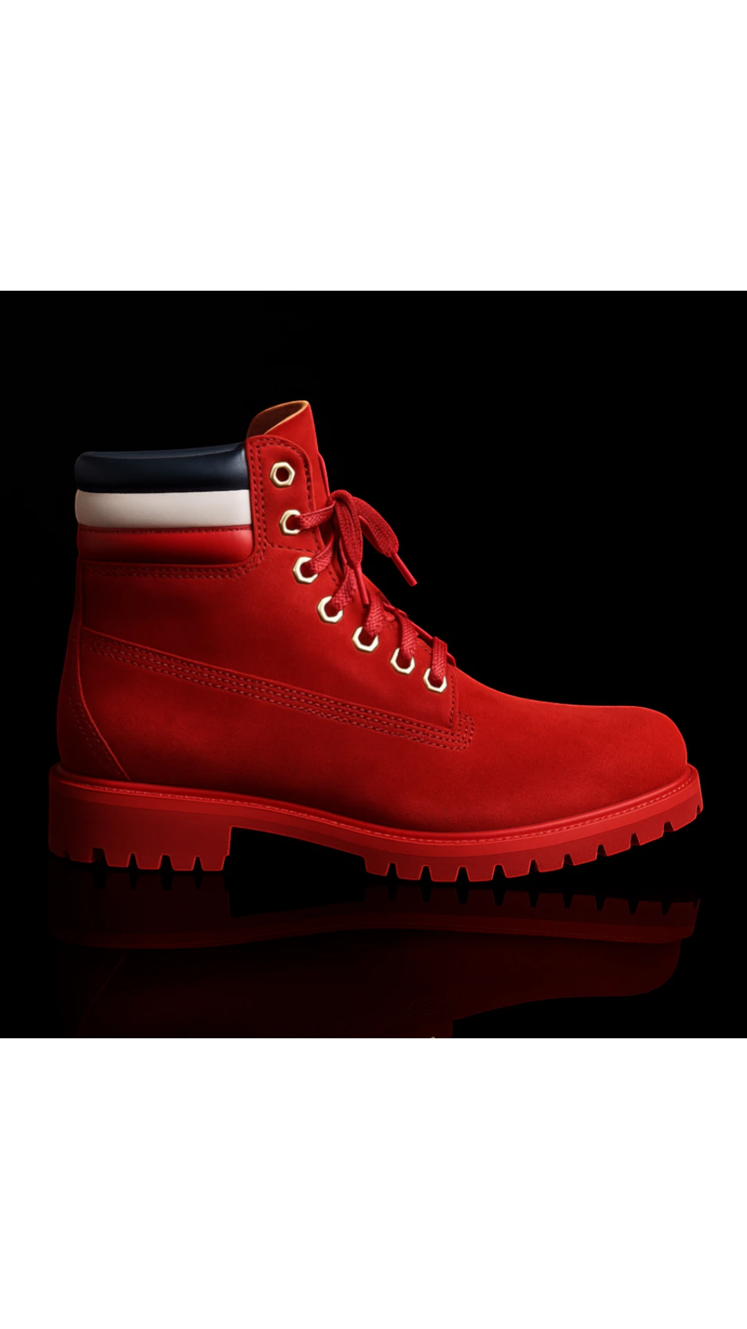 Frippindealz Tommy Hilfiger red suede lace-up boots with white and black trim. Leather.