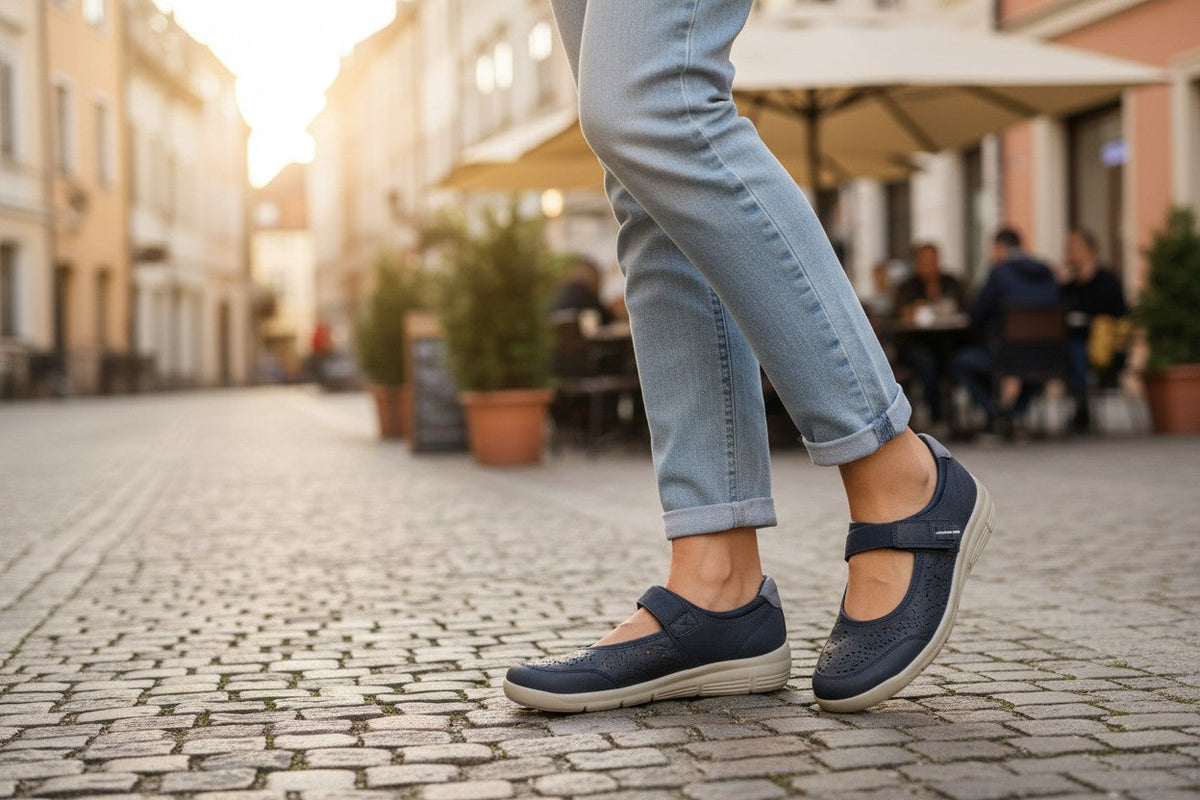Chaussures Mary Jane Frippindealz Relife bleu marine en cuir synthétique avec découpes laser et bride à scratch