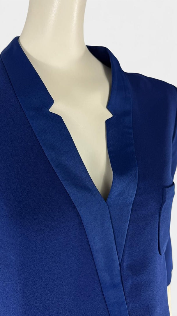 Robe casual Frippindealz My Collection bleu cobalt en polyester avec col en V et manches trois quarts