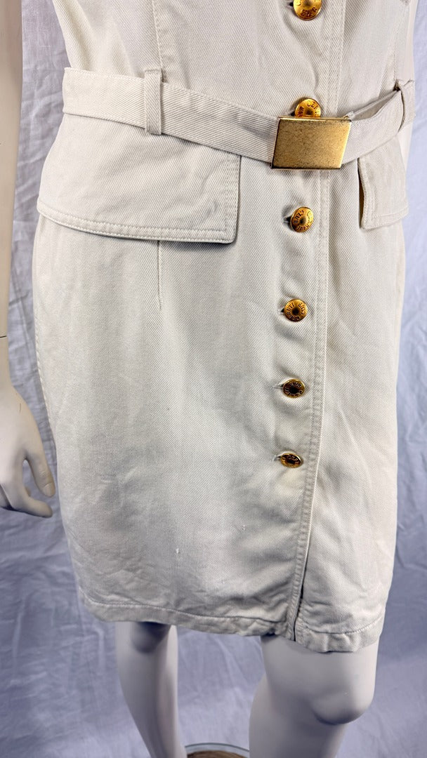 Robe chemise Frippindealz Cerruti 1881 crème en tencel avec boutons dorés et ceinture à boucle métallique