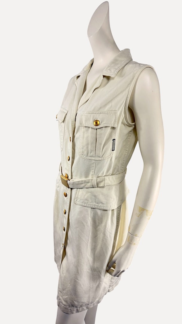 Robe chemise Frippindealz Cerruti 1881 crème sans manches en tencel avec boutons dorés et ceinture