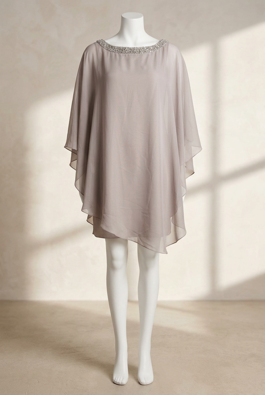 Robe courte Frippindealz grise en polyester avec coupe fluide et col orné de détails scintillants