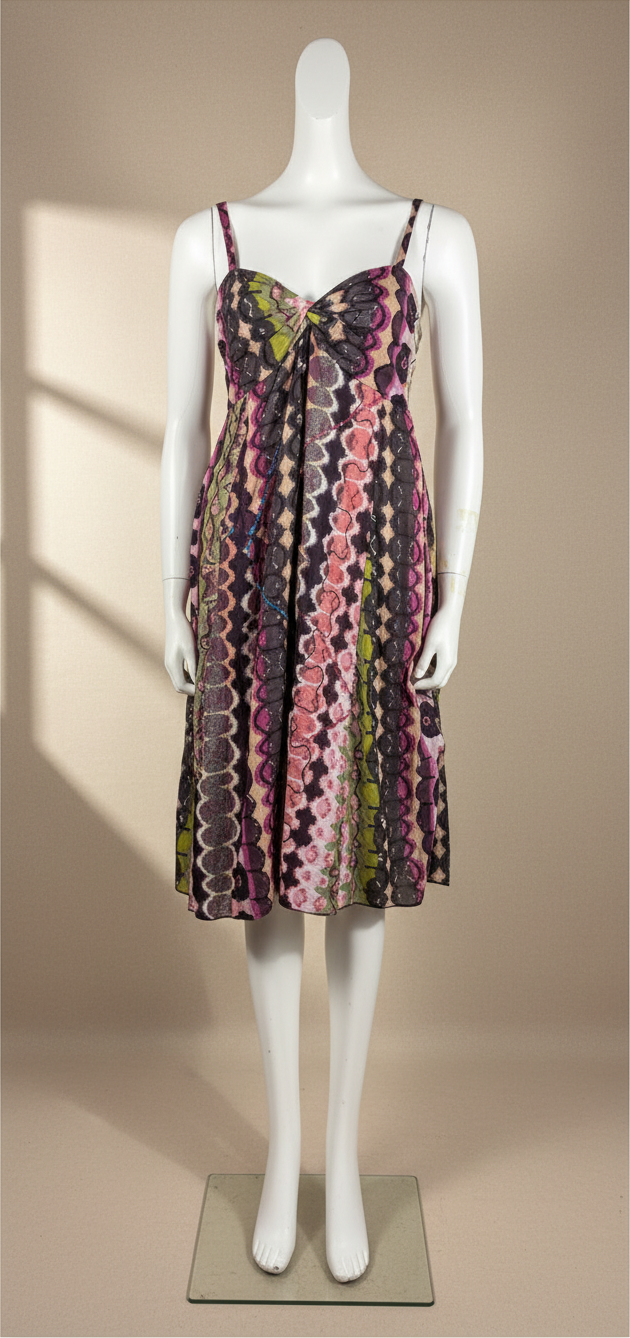 Robe longue Frippindealz Pucci & Co Luxury en coton fuchsia à imprimé multicolore, bretelles et décolleté torsadé