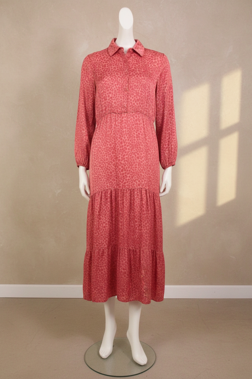 Robe longue Frippindealz Amelie & Amelie orange à motif léopard en mélange de soie et viscose avec col chemise