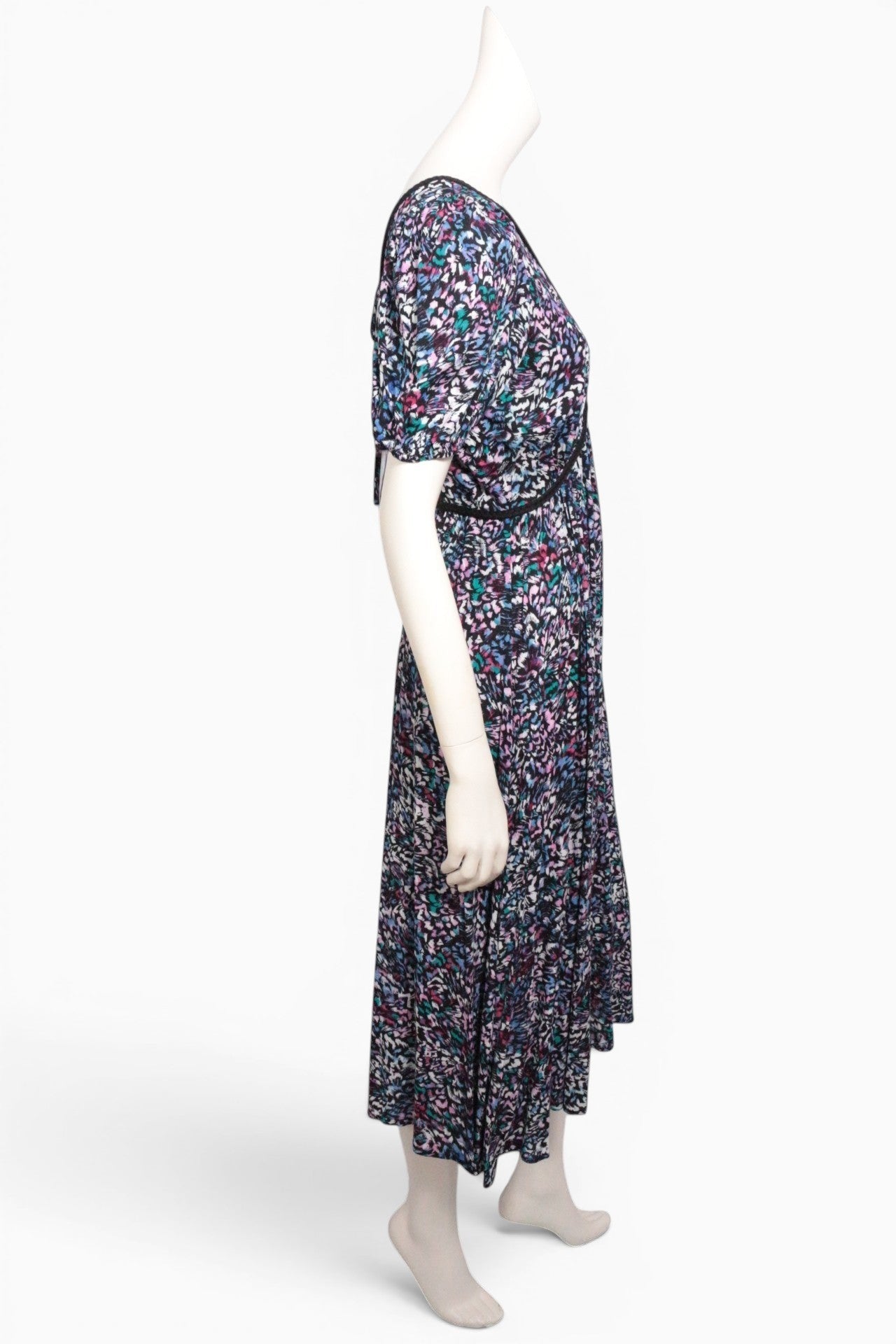 Robe longue Etam Frippindealz en viscose multicolore avec motifs floraux, manches bulles et coupe fluide